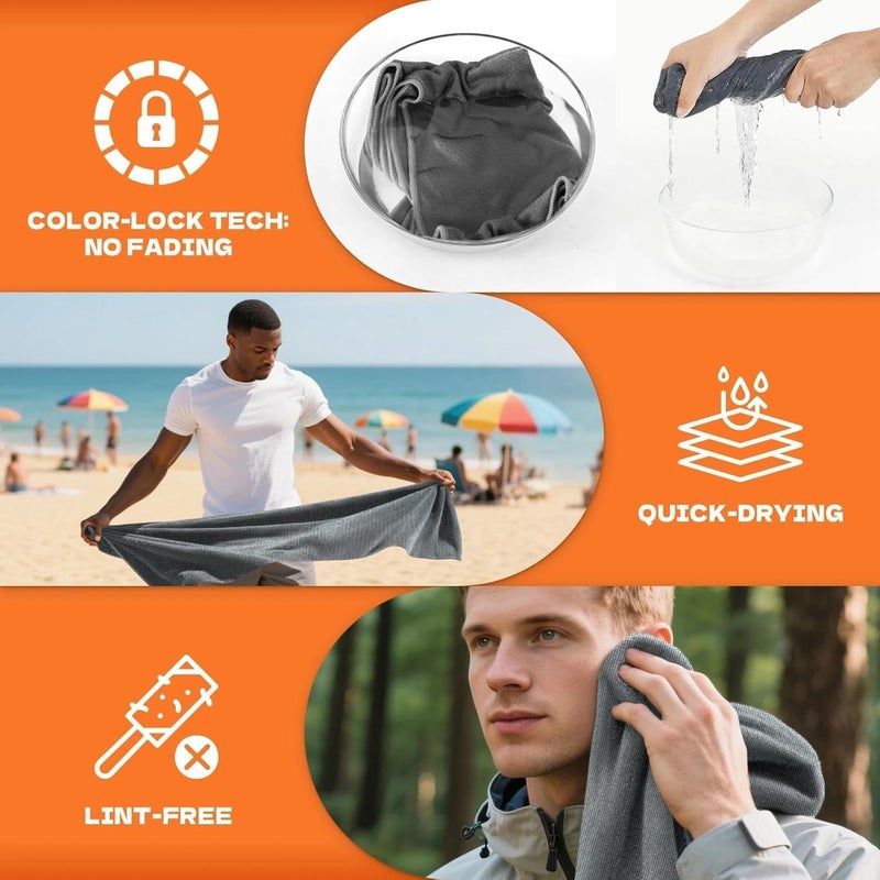 SOOWASH Camping Towels Quick Dry Sweat Towels for Gym, Absorbent Fast Drying Lightweight 27 inch X 55 inch Negative Ions Odorless Gym Towels for Men & Women,Yoga Sports Travel Outdoor (Large Gray) - Image 3